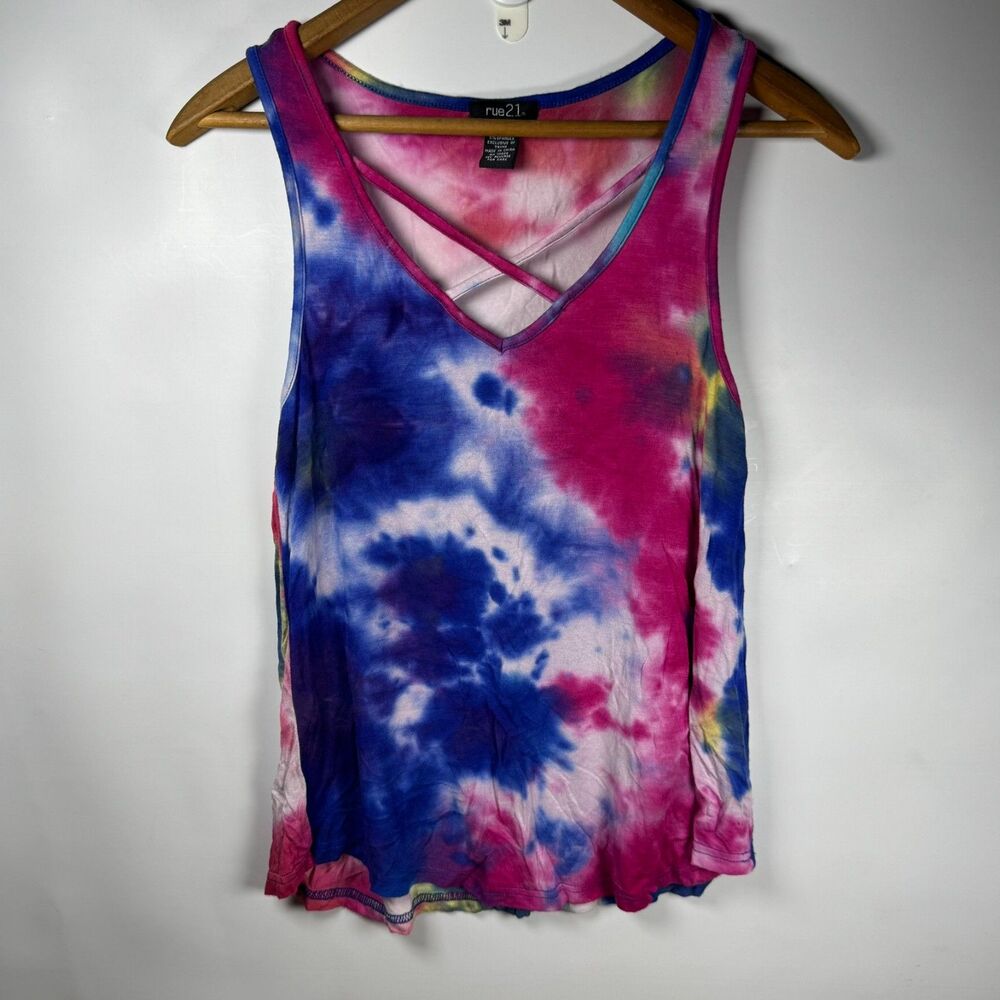 Rue21 Tie Dye Crisscross Neck Tank Top Pink Blue Womens Small Everyday Casual